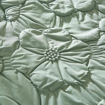 Cmfshape Green Pinch Pleat Comforter Set Queen Size-7 Pieces Bedding Comforter Bed in A Bag-Lightweight Microfiber Bedding Set with Comforter,Fitted Sheet,Flat Sheet and Pillow Shams-90 x90