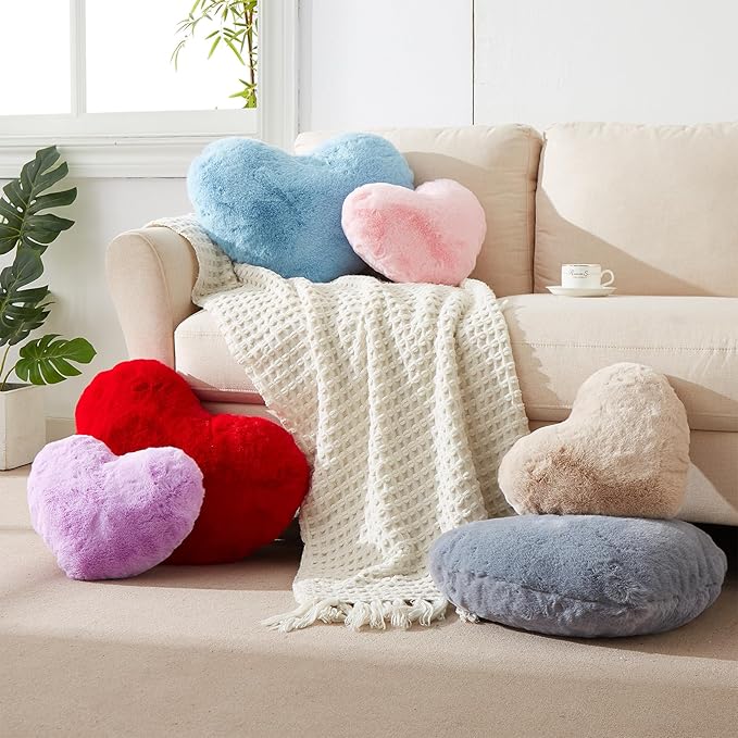 YRXRUS Heart Pillow, Blue Heart Pillows, Love Pillow Gifts, 14X17 Inch Large Heart Shaped Pillows, Faux Rabbit Fur Coquette Room Decor Throw Pillows, Living, Bedroom, Indoor Outdoor
