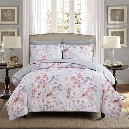 7 Piece Bed in a Bag Floral Comforter Set, Botanical Flowers Comforter and Sheet Set, Soft Microfiber Lightweight Bedding Comforter Set for All Season(Pink Floral, King)