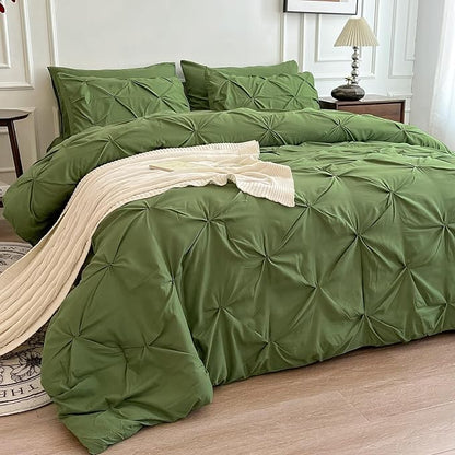 Maple&Stone Twin Comforter Set, 5-Piece Bedding Set with Pinch Pleat Comforter, Sheets, Pillowcases & Shams - Olive Green