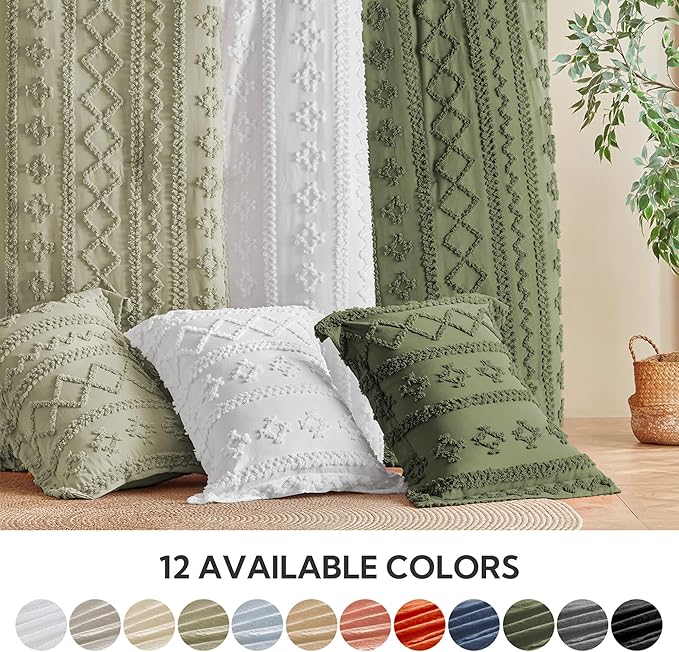 MR&HM Sage Green Boho Comforter Set Queen, Tufted Boho Bedding Set, Farmhouse Shabby Chic Bed in a Bag with 1 Comforter, 2 Pillow Shams, 2 Pillowcases, 1 Flat Sheet, 1 Fitted Sheet for All Seasons