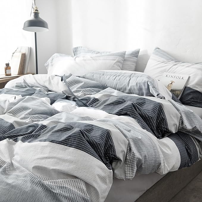 mixinni Comforter Twin XL College Dorm Modern 3 Piece Striped Pattern Comforter Set Men Boys for All Seasons, 1 Fluffy Comforter and 2 Pillowcases-Twin XL Size