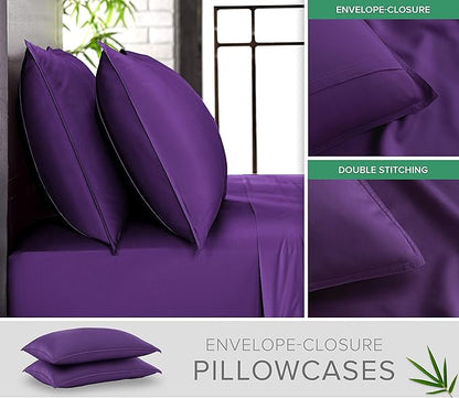 Pure Bamboo Twin Sheets, Genuine 100% Organic Viscose Derived from Bamboo Bed Sheet Set, Luxuriously Soft & Cooling, Double Stitching, 2 Year Quality Promise (Twin, Purple)