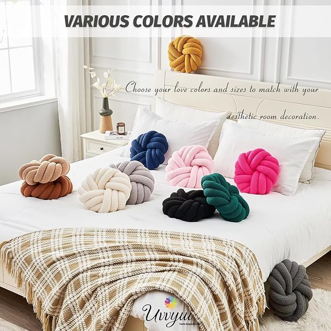 Uvvyui Knot Pillows, 14 Inch Decorative Throw Pillows Round Pillows Cushion, Soft Handmade Knotted Ball Pillow Plush Cushion Home Decor for Bed Couch Living Room (Dark Gray, 14 Inch)
