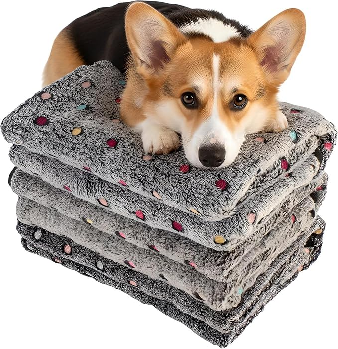 Three Piece Pet Blanket Set for Dogs Cats Soft Comfy Puppy and Kittens Bed Blanket Fluffy Fleece Pets Throw with Cute Patterns (Large 41x30 inch, Gray Dots)