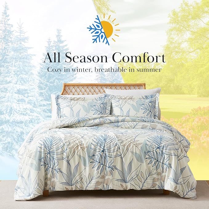 Southshore Fine Living, Inc. 3-Piece Queen or Full Size Comforter Set with 2 Pillow Shams, Cozy Brushed Microfiber, Down Alternative Comforter, Matches Home Decor, Full/Queen, Tropical Leaf Blue