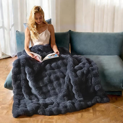 IUUI Electric Heated Blanket Throw 50''x60'',Luxury Faux Rabbit Fur Heating Throw Blankets,Fast Heating with 1/2/4/6/8/10 Hours,Overheat Protection, Quick Heating, Memory Function, Gift-Ready Design