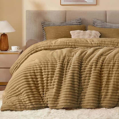 BEDELITE Fleece California King Comforter Set -Super Soft & Warm Fluffy Brown Bedding, Luxury Fuzzy Heavy Bed Set for Winter with 2 Pillow Cases