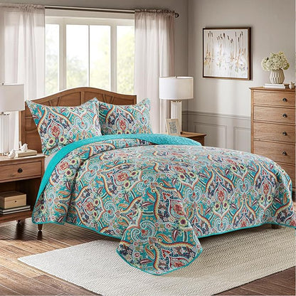 BEDIFANY Cotton Queen Quilt Set - Lightweight Queen Size Quilts Bedding Set for a Comfortable Sleep - Reversible Bedspread Coverlet (90 * 98 in) with Boho Pattern, 3 Pieces