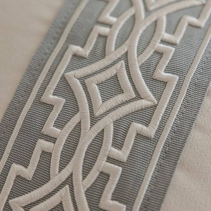Throw Pillow Covers with Insert Included, with Embroidered Detail, 18 x 18 inches, Decorative Throw Pillow for Sofa Couch Bed (Ivory (Gray Trim), 18" L x 18" W)