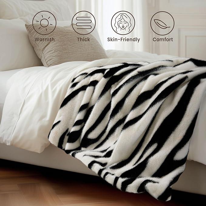 Luxury Faux Fur Heated Throw Blanket - Ultra Soft Plush Electric Blanket, 6 Heating Levels & 12 Hours Auto-Off, ETL Certified, Washable, Luxurious Gifts, Warm Neutral Abstract Stripe, 50''x60''