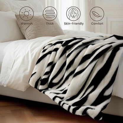 Luxury Faux Fur Heated Throw Blanket - Ultra Soft Plush Electric Blanket, 6 Heating Levels & 12 Hours Auto-Off, ETL Certified, Washable, Luxurious Gifts, Warm Neutral Abstract Stripe, 50''x60''