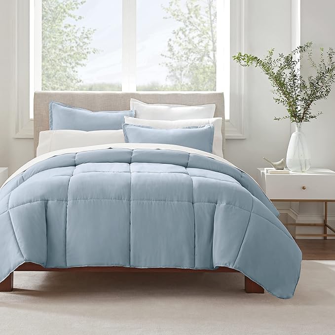 SERTA Simply Clean Ultra Soft Hypoallergenic Solid 3 Piece Comforter Set, King, Light Blue