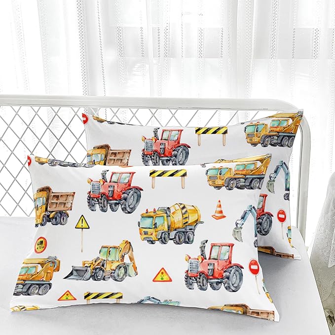 Cartoon Excavator Comforter Set, Twin Size, Kids Bedding Set, Construction & Automobiles Theme, All Season Comforter & 2 Pillowcases