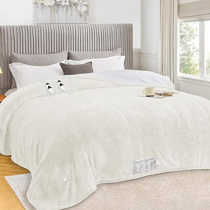 greenoak Heated Blanket Electric Queen Size 84"X90" Dual Control, Heating Blankets with 10 Levels 8 Hours Auto-Off, Soft Flannel Fluffy House Warming Gifts for Grandma Seniors Mom,Pure White