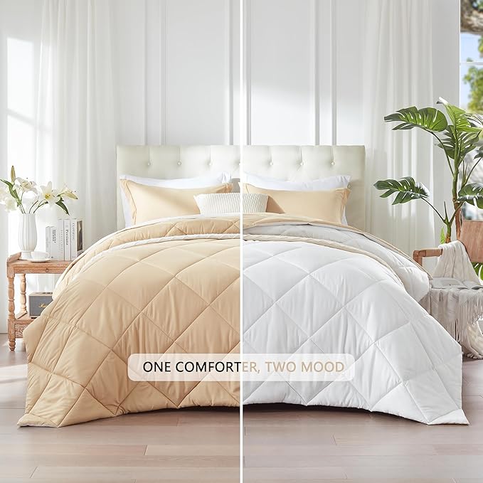 NexHome Down Alternative Solid Comforter Set Twin Size, Lightweight Comforter Set Thin Microfiber Reversible