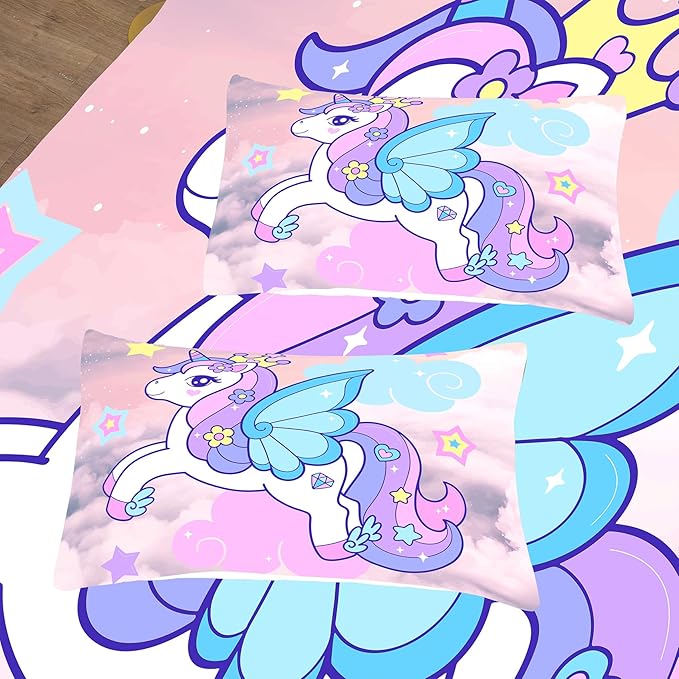 Tailor Shop Unicorn Girls Comforter Sets Queen Size,Unicorn Purple Bedding Sets for Girls Kids Teens with 2 Pillowcase
