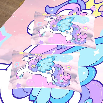 Tailor Shop Unicorn Girls Comforter Sets Full Size,Unicorn Purple Bedding Sets for Girls Kids Teens with 2 Pillowcase