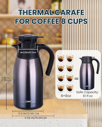 GiNT 1.9L / 64Oz Thermal Coffee Carafe, Insulated Stainless Steel Coffee Carafes for Keeping Hot/Double Walled Vacuum Thermal Carafe (Purple)