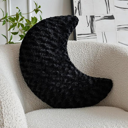 Moon Shaped Pillow with Soft Faux Fur for Couch, Bed, Sofa - Cute Half Moon Pillows with Room Decor for Bedroom, Living Room (14.9 Inches, Black)
