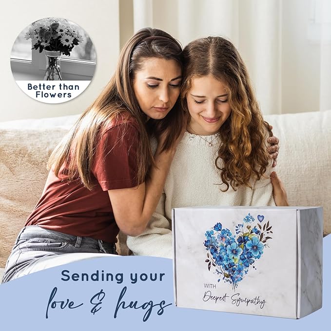 Sympathy Gift Baskets, Condolences Memorial Gifts for Bereavement Grief - Sorry for Your Loss Thinking of You Box, Grieving Care Package for Women Men Friends, in Memory of Loved One(Blue Pillow)