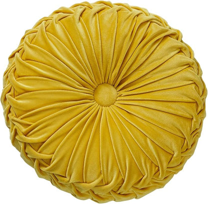 S_SSOY Round Throw Pillow for Couch Decorative 13"X13" Pumpkin Round Velvet Cushion for Sofa Bed Chair Floor Car Decorative (Yellow)
