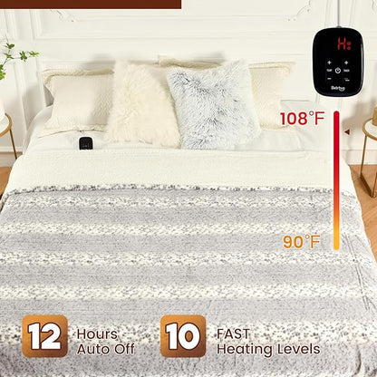 Bearhug Electric Blanket Heated Blanket Full Size 77"x 84" Warm Heating Blanket Gift Reversible Faux Fur & Sherpa 10 Heating Levels & 1-12H Auto Off, Machine Washable, Over-Heat Protect, ETL Certified