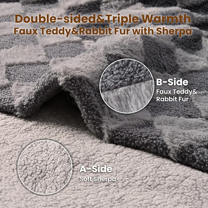 Bearhug Heated Blanket King Size 100" x 90" Dual Controller Electric Blanket Gray Teddy Faux Fur& Warm Sherpa Heating Blanket 10-Heat Levels& 1-12H Auto Off, ETL, Machine Washable, Gift Box