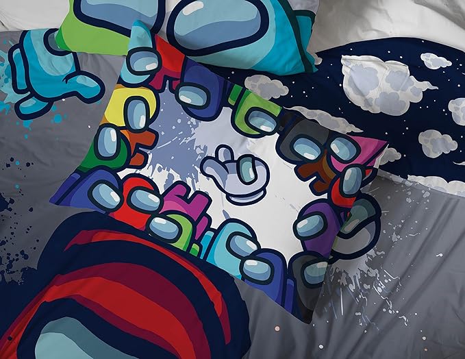 Jay Franco Among Us Space Splatter 5 Piece Full Size Bed Set - Includes Comforter & Sheet Set - Super Soft Fade Resistant Microfiber (Official Among Us Product)