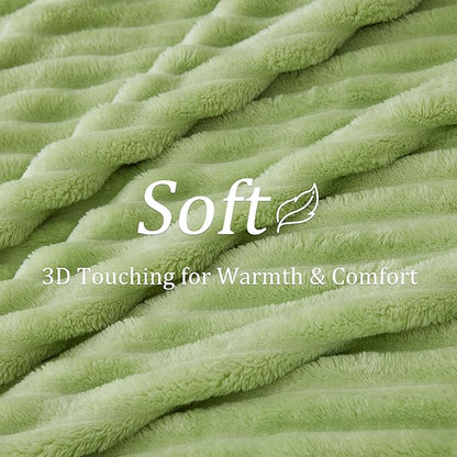 BEDELITE King Size Blanket for Bed, 300GSM Soft & Warm Fleece Blanket, Decorative and Giftable Striped Grass Green Blankets for Women, Men, 108"x90"