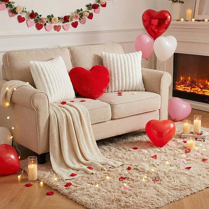 Leinuosen Set of 3 Valentine's Day Decor Heart Red Throw Pillow and 18 in Pillows Covers Faux Fur Decorative Heart Shaped Pillow Furry Stripe Pillowcase for Valentine Bed Couch Living Room Home Decor