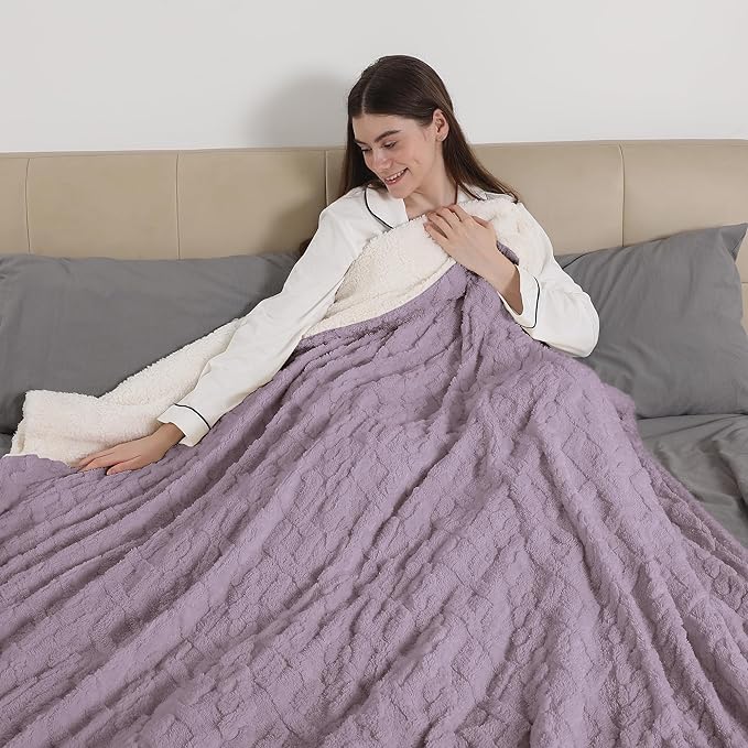 Electric Heated Blanket Twin Size 62" x 84" - Fluffy Ultra Soft Electric Blanket with 240g Plus 200g Sherpa, 5 Fast Heating Levels & 10 Hours Auto Off, Machine Washable, Lavender Violet