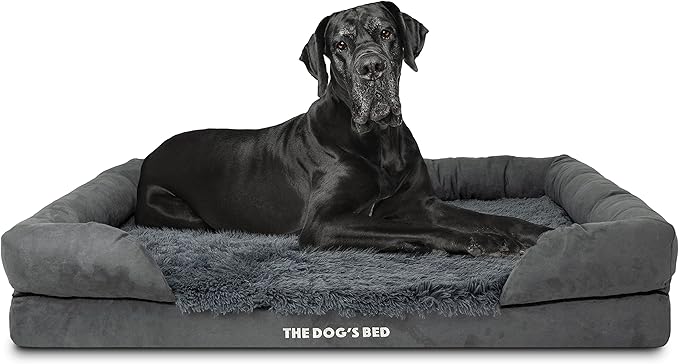 The Dog’s Bed Orthopedic Memory Foam Dog Bed with Bolsters, Fur Fabric, Grey Fur, XXL