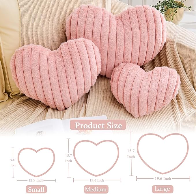Heart Pillows Heart Decorative Pillow Soft Fluffy Heart Shaped Dusty Pink Throw Pillows with Faux Rabbit Fur Aesthetic Room Decor Cute Pillow for Valentines Mother's Day