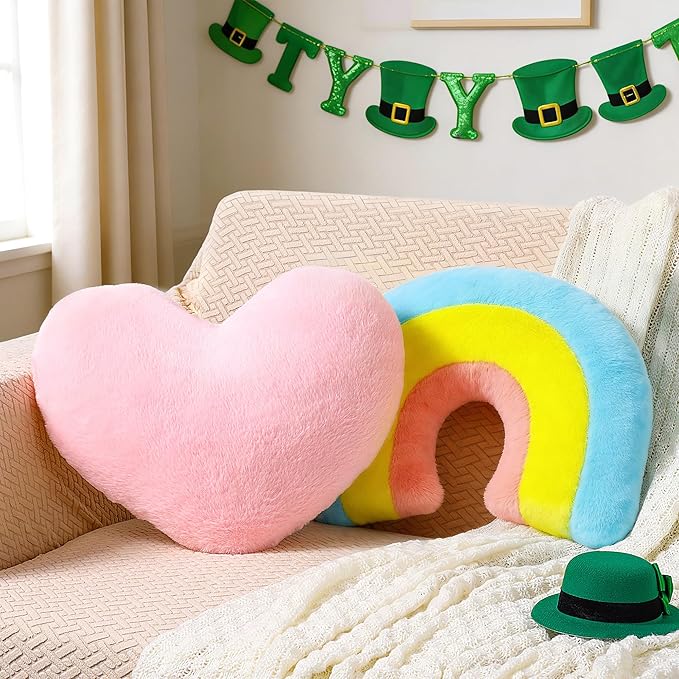 Set of 4 Plush St. Patrick's Day Pillows Lucky Charm Cereal Pillows Shamrock Shaped Throw Pillow Decorative Celtic Irish Clover Sofa Couch Cushion Pillow for Home Bedroom Livng Room Decor
