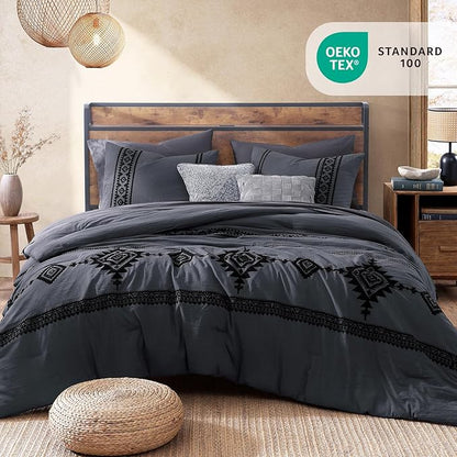 MaiRêve Embroidery Queen Size Comforter Set Crown Blue, Boho Farmhouse Western Bedding Set 7 Pieces, All Season Bed in A Bag Comforter Set with Sheets, Pillowcases & Shams