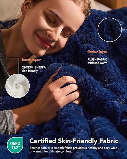 Homemate Heated Blanket Electric Throw - 50"x60" Heating Blanket Throw 4 Hours Auto-Off 10 Heat Levels Over-Heat Protection Luxury 800 GSM Faux Fur 200 GSM Sherpa ETL Certification