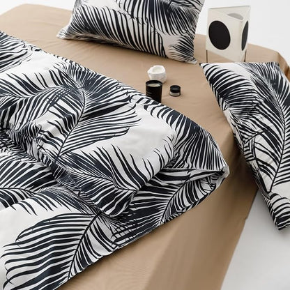 Karever Black Leaves Comforter Cal King Black and White Palm Leaf Printed Comforter Set Modern Boho Black Tropical Botanical Leaves Bed Quilt Women Men Soft Floral Palm Black California King Comforter