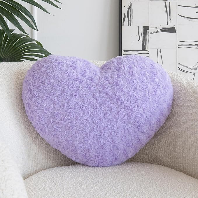 Heart Pillow, Soft Heart Shaped Pillow with Room Decorative Throw Pillows for Bed Couch Chair Sofa, Heart Shaped Cute Throw Pillow Cushion for Bedroom Living Room (Lavender, Large 19.6" x 15.7")