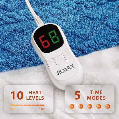 Heated Electric Blanket King Size-100"x90" Heating Blanket with 10 Heating Levels & 5 Time Settings Over-Heat Protection，Winter Warmer for Adults with ETL Certification（Blue）