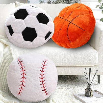 Baseball Pillow, 2 Pcs Baseball Plush Pillow Soft Fluffy Round Stuffed Sports Throw Pillows, Baseball Shaped Decorative Throw Pillow for Sofa, Bedroom, Sports Room, Home Decor Gifts 15.7"