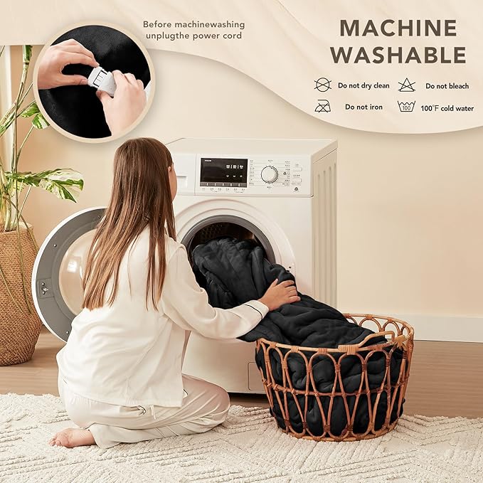 Homemate Electric Heated Blanket Twin Size - 62"x84" Heating Blanket Twin Size 1/2/4/6/8 Hours Auto-Off 10 Heat Level Over-Heat Protection Flannel Sherpa ETL Certification