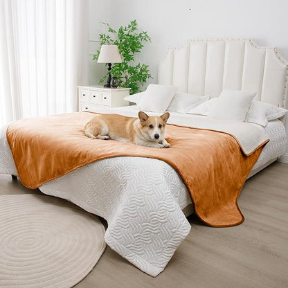 Waterproof Blanket for Bed, Leak Proof Dog Blankets for Couch Sofa Protection, Reversible Pet Sherpa Throw Furniture Protector Machine Washable(60"x80",Orange)