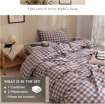 VM VOUGEMARKET Pink Blue Purple Plaid Comforter Set Queen,3 Pieces Gingham Comforter with 2 Pillowcases for Teen Girls Simple Modern Bedding Set (90"x90")
