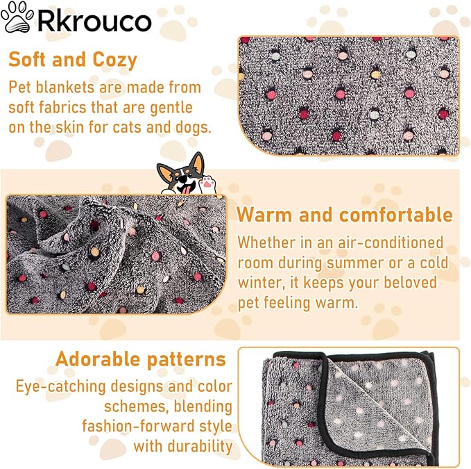 Three Piece Pet Blanket Set for Dogs Cats Soft Comfy Puppy and Kittens Bed Blanket Fluffy Fleece Pets Throw with Cute Patterns (Small 24x16 inch, Gray Dots)