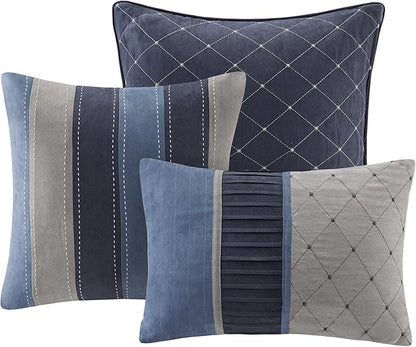 Madison Park Cozy Comforter Set Casual Modern Design - All Season Bedding, Matching Bed Skirt, Decorative Pillows, Collins, Suede Blue Grey King(104"x92") 7 Piece