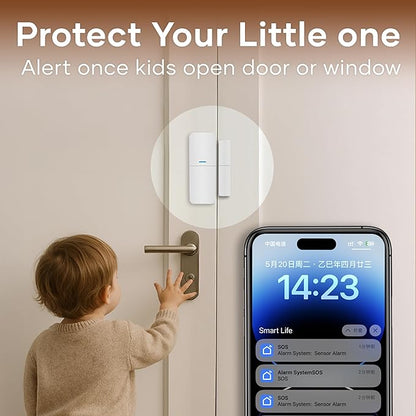 tolviviov WiFi Smart Door/Window Alarm System 8-Piece Kit – App Alerts, Compatible with Alexa, No Monthly Fee, Expandable DIY Wireless Home Security, 1 Siren, 5 Sensors & 2 Remotes (8 Pack)