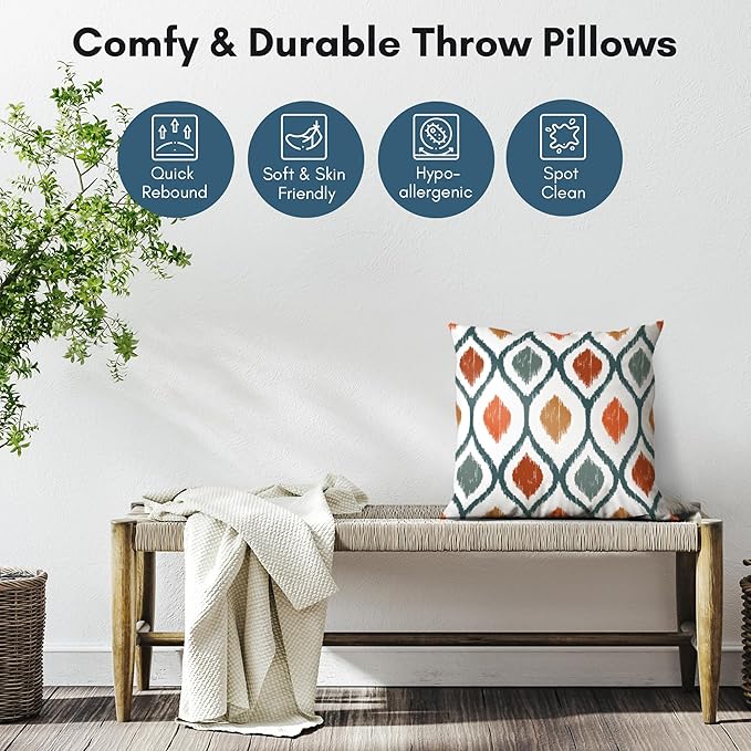 Americanflat 20x20 Throw Pillow with Sewn-in Insert - All-in-One Decorative Pillows - No Cover Needed - Soft and Durable Cushion for Bed or Sofa - Polyester - Deep Teal, Orange, Yellow and White