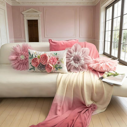 Handmade 3D Flower Round Throw Pillow Cute Decorative Daisy Sunflower Accent Cushion Elegant Soft Floral Pillow with Insert for Couch Chair Car Bed Bedroom Living Room Home Decor 14Inch Pink