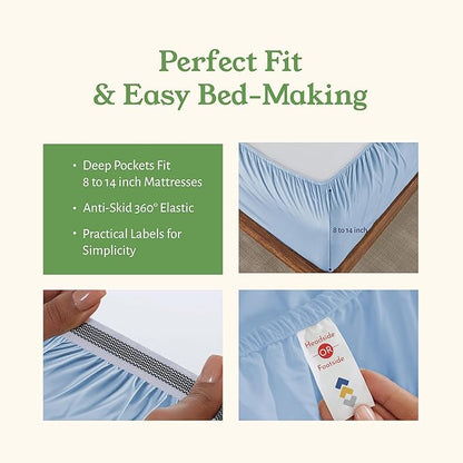 California Design Den Twin XL Sheets Set - Soft 100% Organic Cotton Sheets, Crisp and Cool Percale, Deep Pockets with Anti-Skid Elastic, Breathable and Durable Bedding for Dorm Room - Light Blue